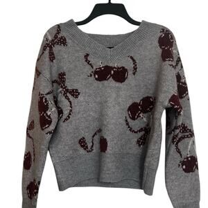Social Scene Gray Cherries Valentines Women's Sweater